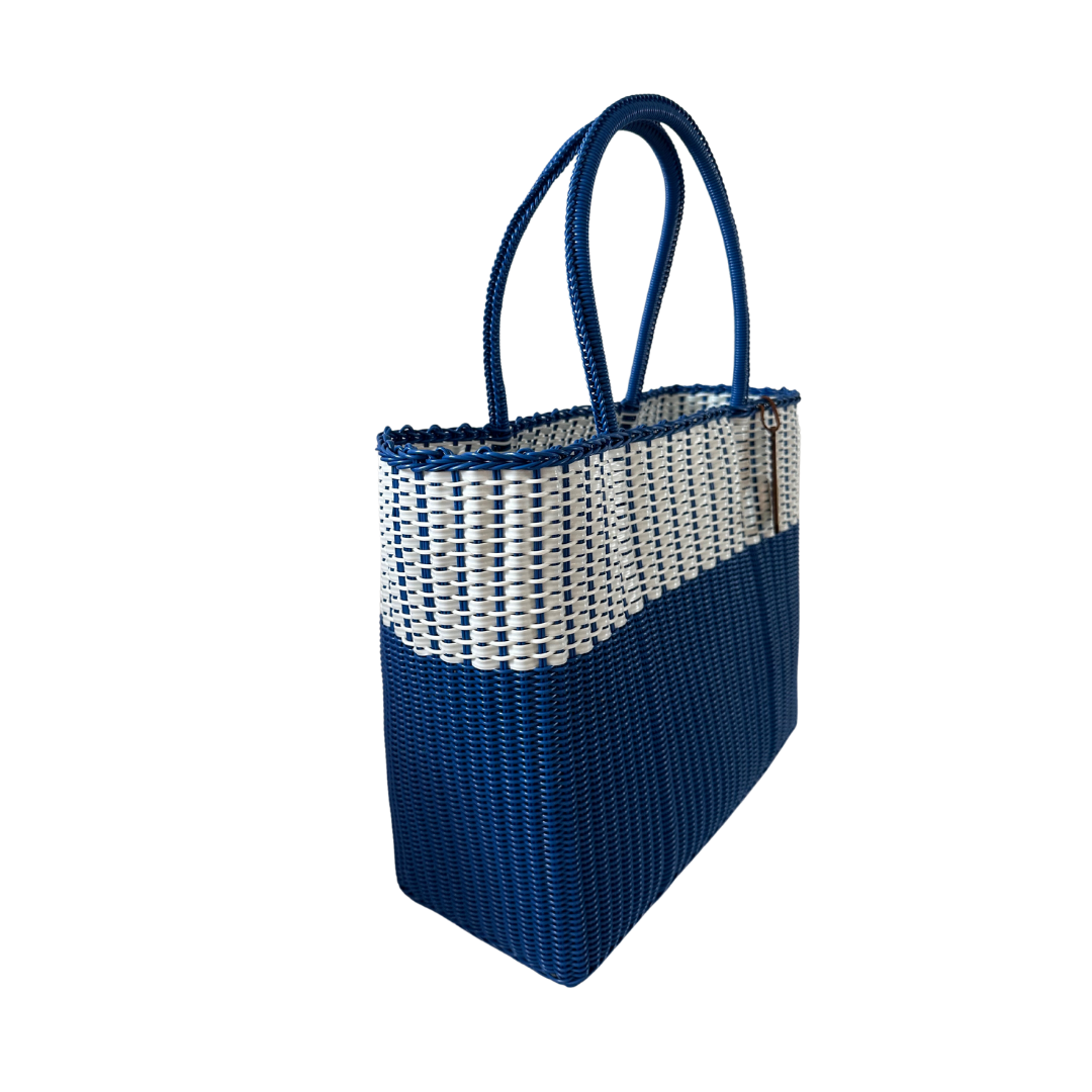 Ink Blue & White Handwoven Bag